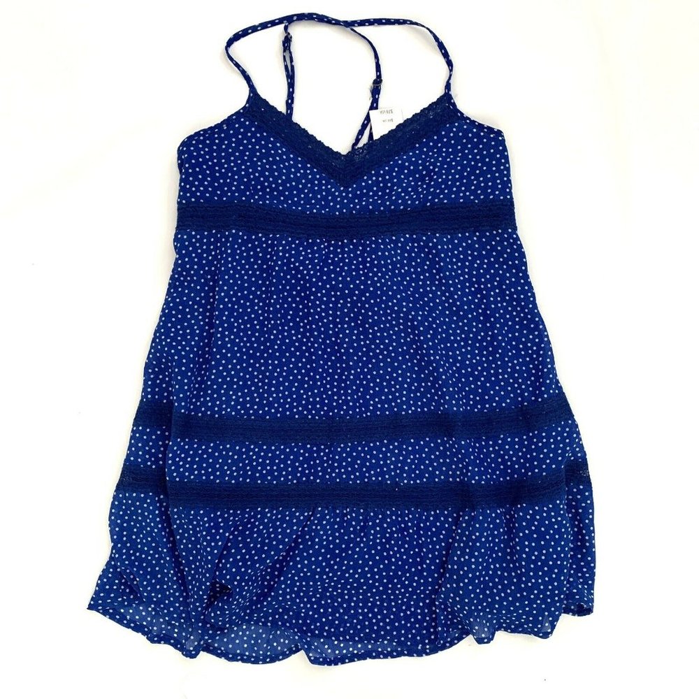 NWT Abercrombie & Fitch Size XS Top Tank Flowy Blue Polka Dots Strappy Trapeze